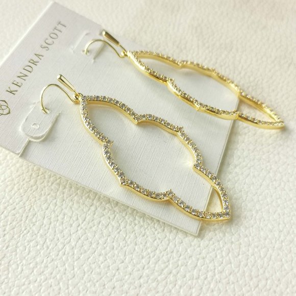 Kendra Scott Abbie Open Frame Earrings | White Crystal Gold - Picture 3 of 3